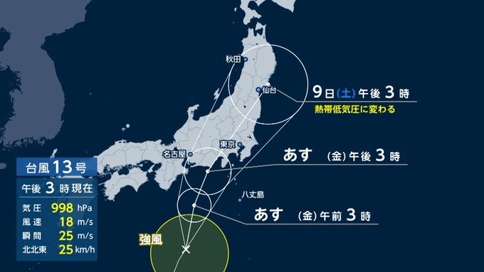 【警報】明日、台風が上陸で関東直撃！