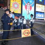 厳戒態勢中！！ブルー“目隠しシート”を設置、戎橋の“観覧禁止”と“あおり防止”を、