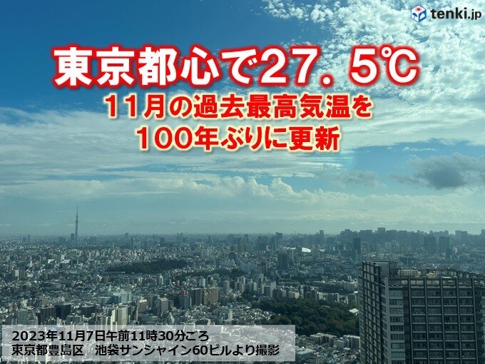 100年ぶり！！！！！東京都心で27.5℃！！！！！11月の最高気温の記録を更新で、